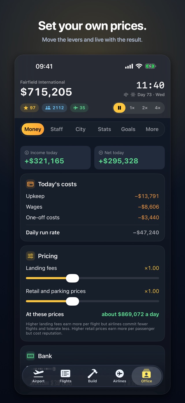 Landing fee and retail price sliders with their effect on demand